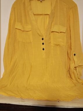 ICY Fashion Women's  Yellow V-Neck Button Tunic Blouse